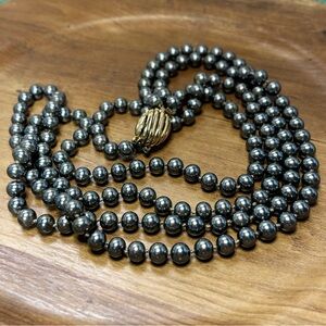 Vintage signed Panetta double strand gray glass pearls necklace.